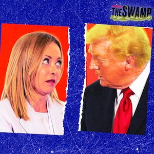 A photo illo illustration of Giorgia Meloni and Donald Trump for the Swamp.