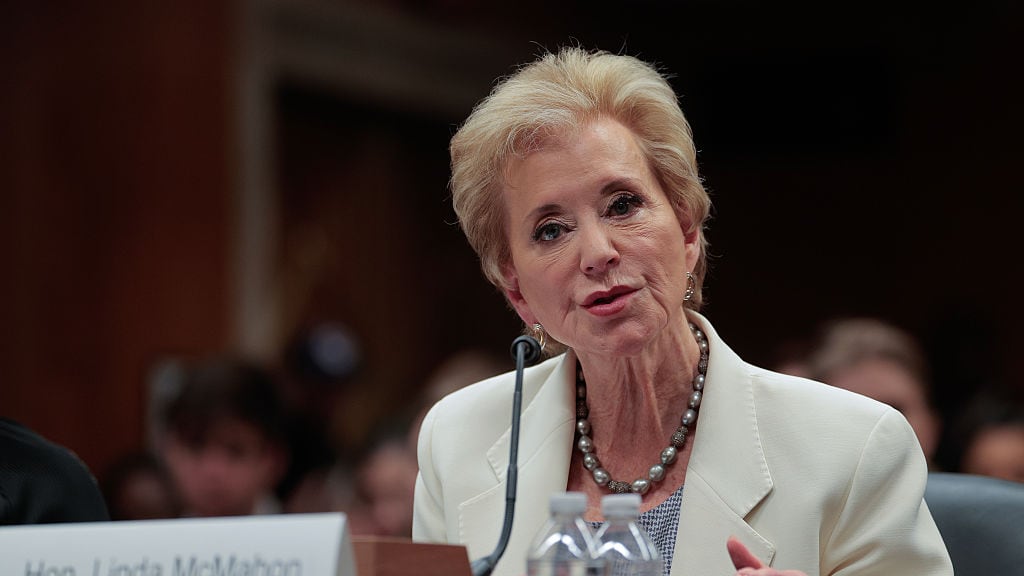 WASHINGTON, DC - JUNE 03: Education Secretary Linda McMahon testifies before the Senate Appropriations Committee's Labor, Health and Human Services, and Education Subcommittee about the proposed 15-percent cut to the Education Department's budget in the Dirksen Senate Office Building on Capitol Hill on June 03, 2025 in Washington, DC. President Donald Trump tasked McMahon with shutting down the Education Department, however, its FY2026 budget maintains spending levels for Title I and special education while slashing funding for Pell Grants and other programs for low-income students. (Photo by Chip Somodevilla/Getty Images)