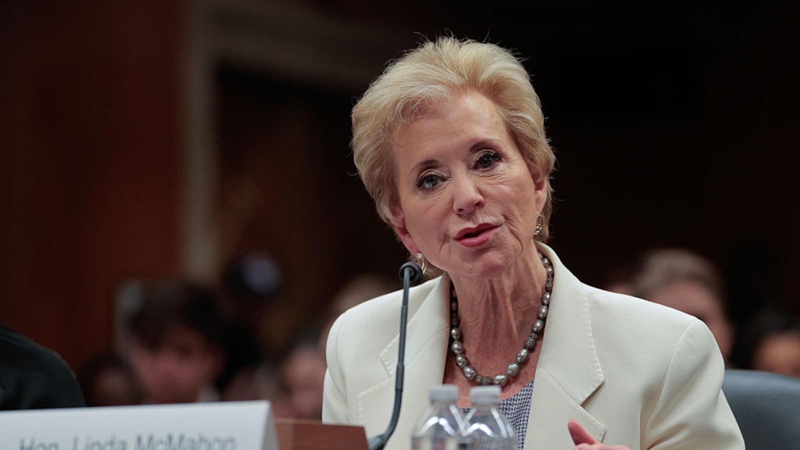 WASHINGTON, DC - JUNE 03: Education Secretary Linda McMahon testifies before the Senate Appropriations Committee's Labor, Health and Human Services, and Education Subcommittee about the proposed 15-percent cut to the Education Department's budget in the Dirksen Senate Office Building on Capitol Hill on June 03, 2025 in Washington, DC. President Donald Trump tasked McMahon with shutting down the Education Department, however, its FY2026 budget maintains spending levels for Title I and special education while slashing funding for Pell Grants and other programs for low-income students. (Photo by Chip Somodevilla/Getty Images)