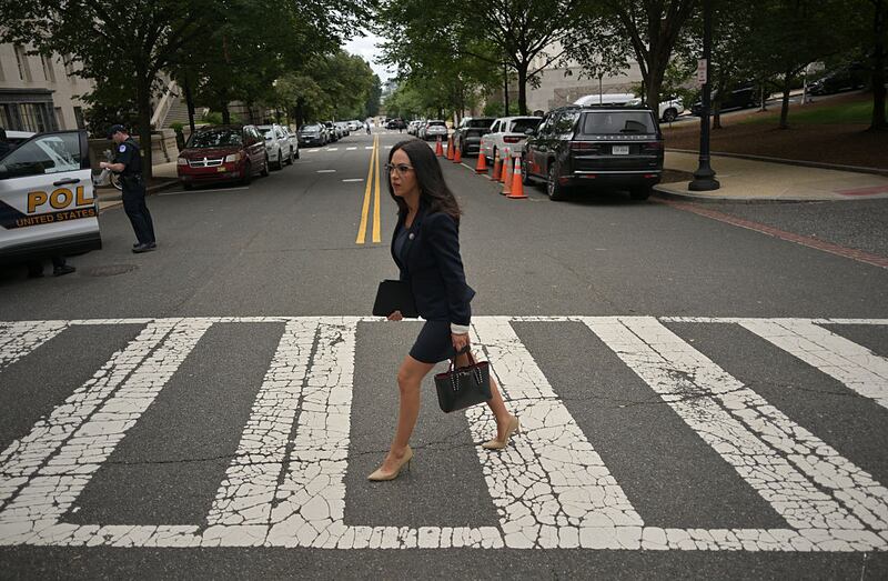 U.S. Rep. Lauren Boebert crosses the street outside the Longworth House Office Building on her way to the U.S. Capitol for proposed cryptocurrency legislation in Washington, D.C., on July 16, 2025.
