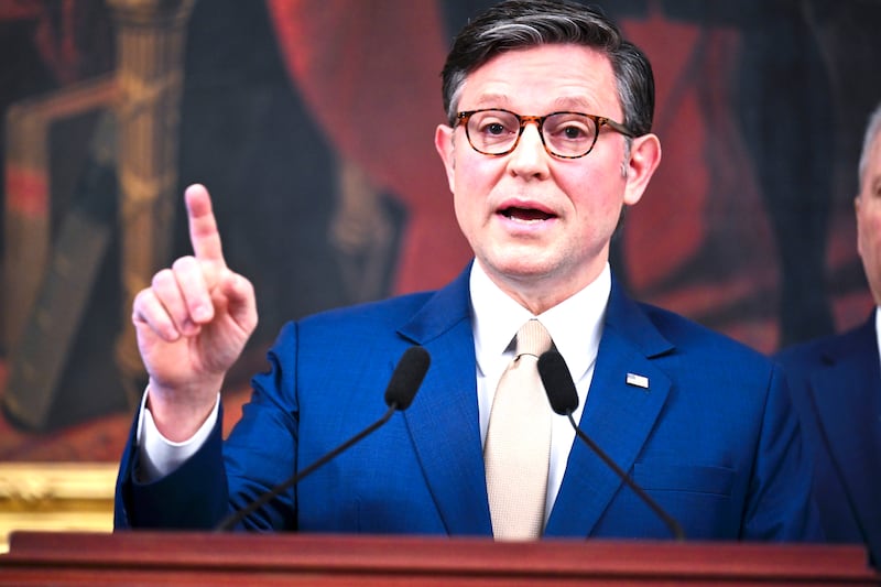 U.S. Speaker of the House Mike Johnson (R-LA) speaks during a press conference