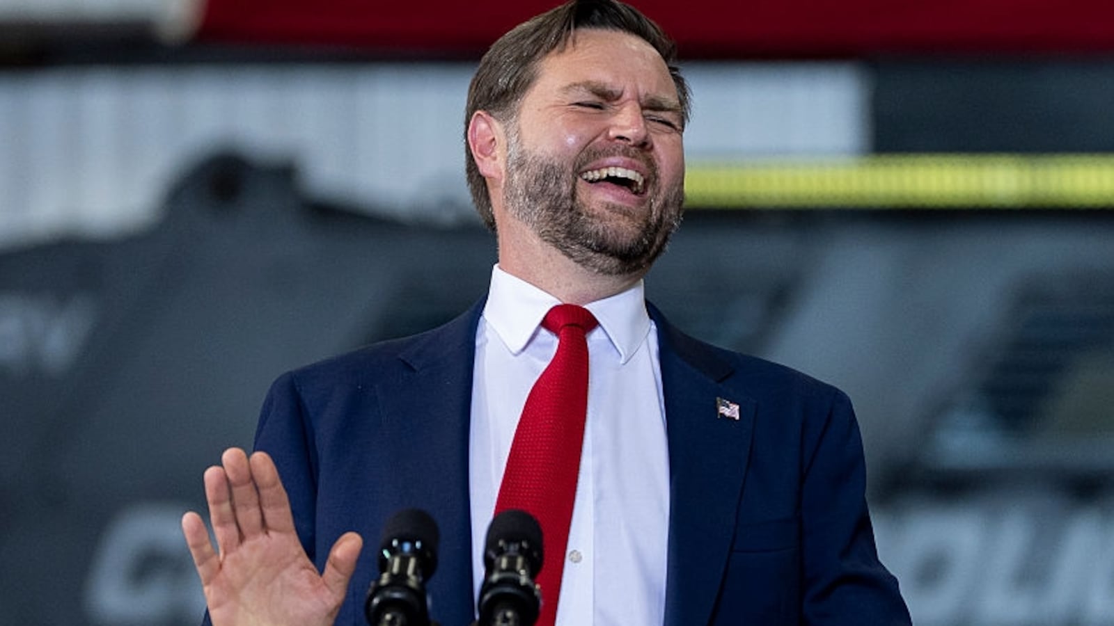 U.S. Vice President JD Vance speaks at ConcordPadgett Regional Airport on September 24, 2025 in Concord, North Carolina. Vance spoke about tax cuts and support for law enforcement.