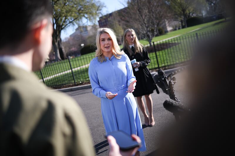 Leavitt was previously compared to a pilgrim in March after she wore a more traditional, periwinkle dress during a press briefing.