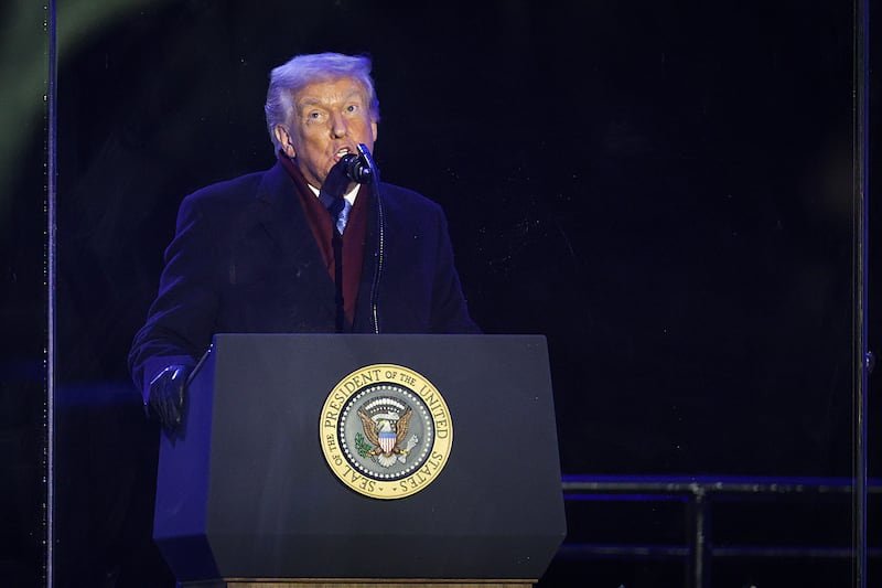 President Donald Trump, pictured participates in the Christmas Tree Lighting Ceremony at the White House Ellipse on December 04, posted a bizarre post accusing Democrats of wanting to obliterate the Supreme Court.