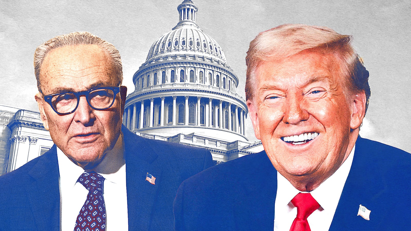 Chuck Schumer and Donald Trump in front of the US Capitol.