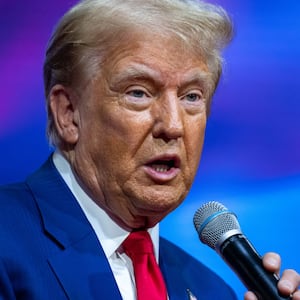 Republican presidential nominee, former President Donald Trump, holds a town hall at the Greater Philadelphia Expo Center on October 14, 2024 in Oaks, Pennsylvania.