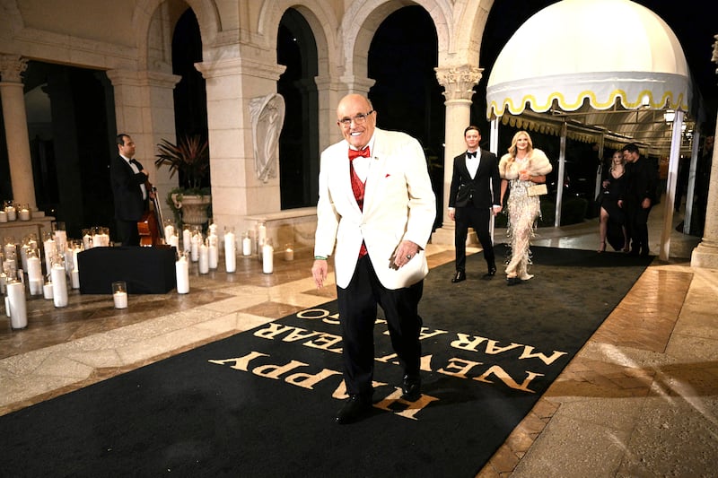 Rudy Giuliani arrives to the New Year's Eve Party hosted by US President Donald Trump