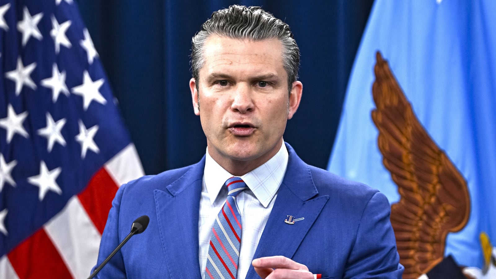 Defense Secretary Pete Hegseth and US Chairman of the Joint Chiefs of Staff Dan Caine hold a joint press conference at the Pentagon press briefing room in Washington DC.