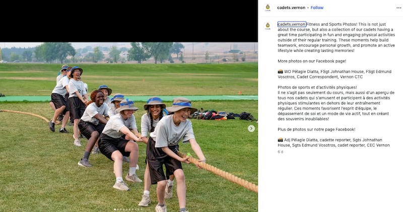 The Vernon Cadets’ social media page regularly shows young cadets taking part in group activities.