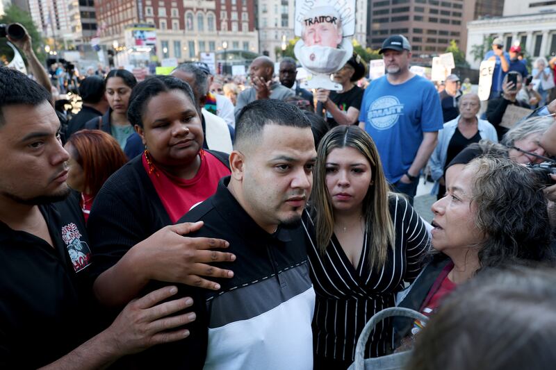 Kilmar Abrego Garcia and his wife, Jennifer Vasquez Sura, entering the ICE field office in Baltimore, Maryland, where he was detained.