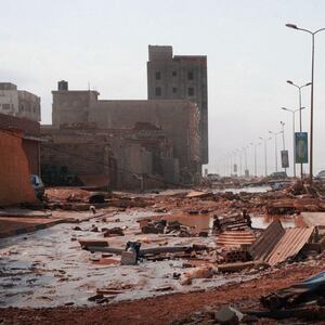 A view of the devastation after floods caused by Storm Daniel on Sept. 11, 2023, in Derna, Libya.