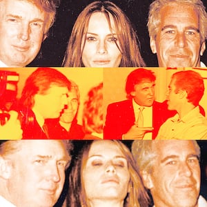A photo illustration of archival images of Donald Trump, Jeffrey Epstein, Melania Trump, and Ghislaine Maxwell.