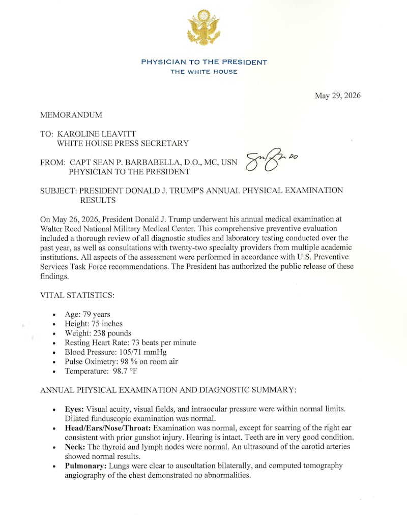 Memo from the Physician to the President.