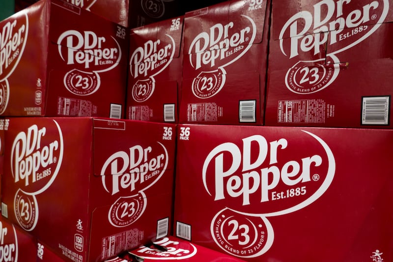 Cases of Dr Pepper are displayed at a Costco Wholesale store on November 13, 2025 in Simi Valley, California.