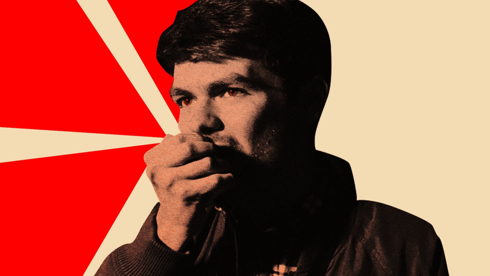 A photo illustration showing Nick Fuentes shouting into a megaphone.