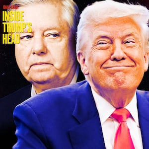 A photo illustration illo of Lindsey Graham and Donald Trump for Inside Trump's Head podcast.