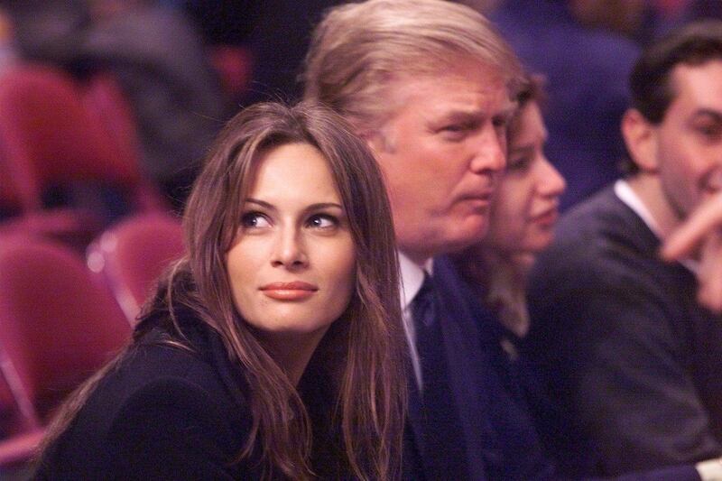 New York, N.Y.: Donald Trump attends the New York Knicks game with girlfriend Melania Knauss on March 12, 1999. (Photo by John Keating/Newsday RM via Getty Images)