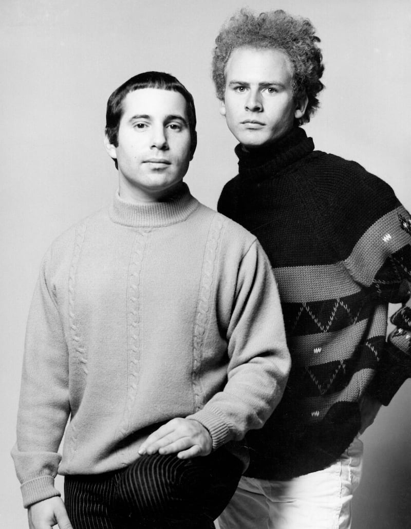 Paul Simon and singer Art Garfunkel pose at Columbia Records for a publicity still circa 1967,