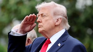 WASHINGTON, DC - APRIL 28: U.S. President Donald Trump salutes during the State Arrival Ceremony on the South Lawn on day two of the State Visit of King Charles III and Queen Camilla to the United States of America, on April 28, 2026 in Washington, DC. Their majesties are formally welcomed with a traditional military arrival ceremony on the South Lawn of the White House, the highest diplomatic honour extended by the United States to a visiting Head of State which dates back to the 18th century. (Photo by Chris Jackson/Getty Images)