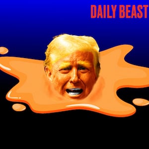A photo illo illustration of Donald Trump and orange ooze for the Daily Beast Podcast.