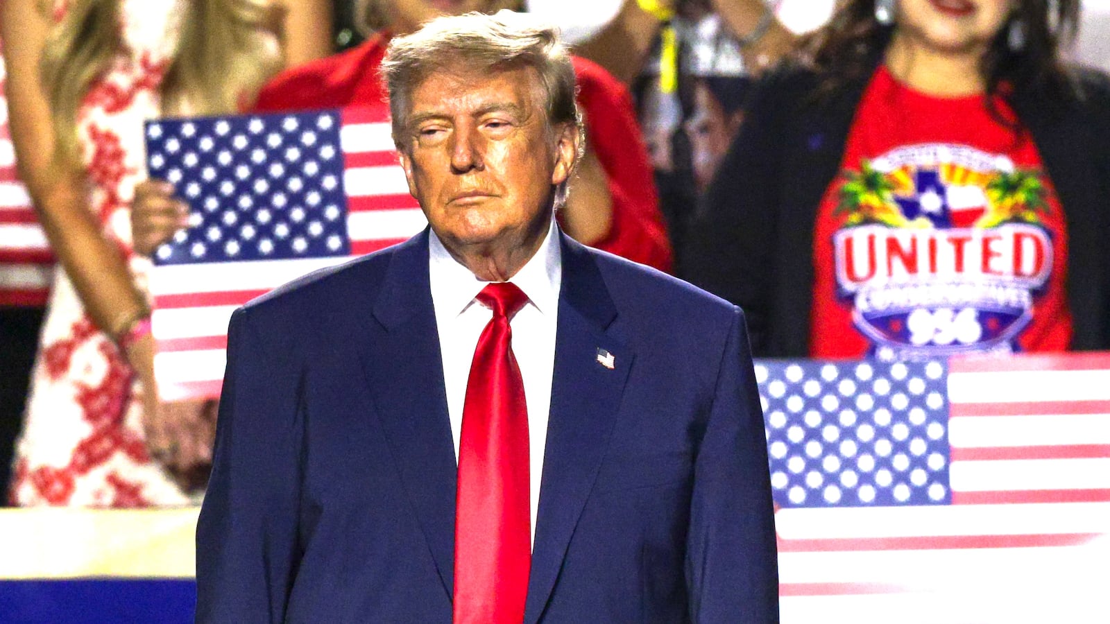 President Donald Trump appears on stage at the conclusion of the second day of the 2026 Republican National Convention at the American Airlines Center on September 10, 2026 in Dallas, Texas.