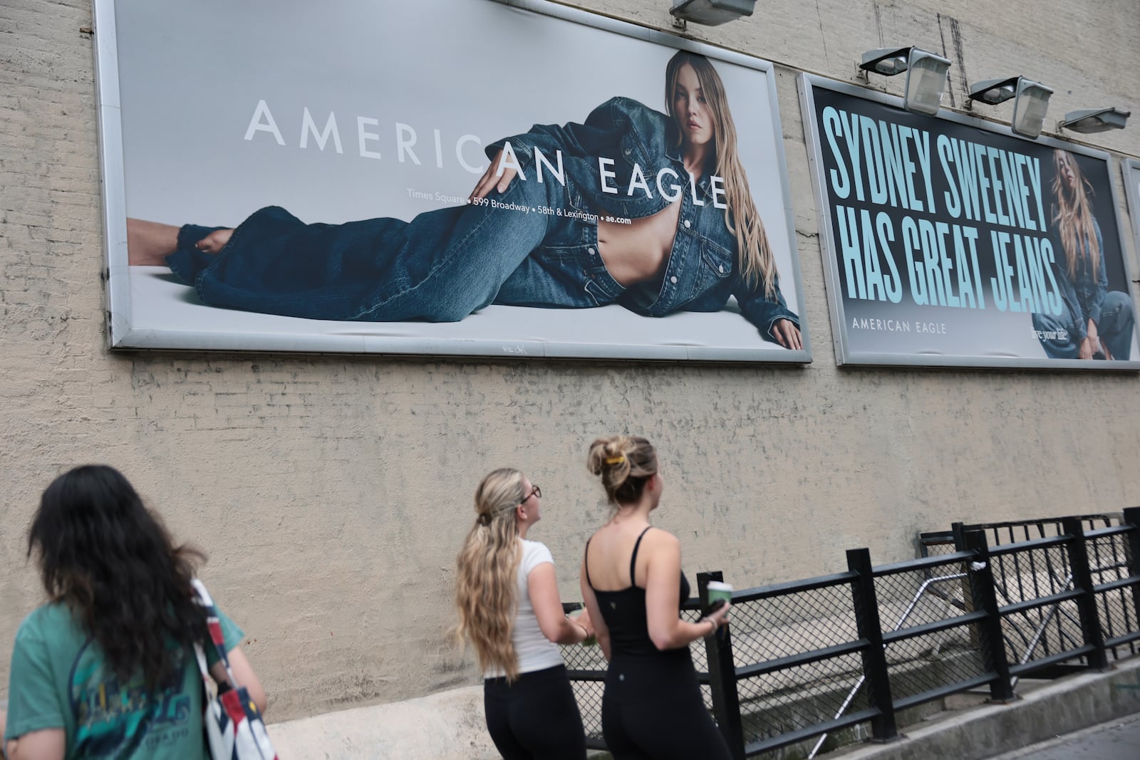 Sydney Sweeney's American Eagle ad seen outside of an American Eagle store in 2025 in New York City.