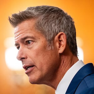WASHINGTON, DC - OCTOBER 23: U.S. Secretary of Transportation Sean Duffy during a press conference on air traffic controller pay and the government shutdown at the U.S. Capitol on October 23, 2025 in Washington, DC. The shutdown enters its fourth week, becoming the second longest government shutdown in history. (Photo by Eric Lee/Getty Images)