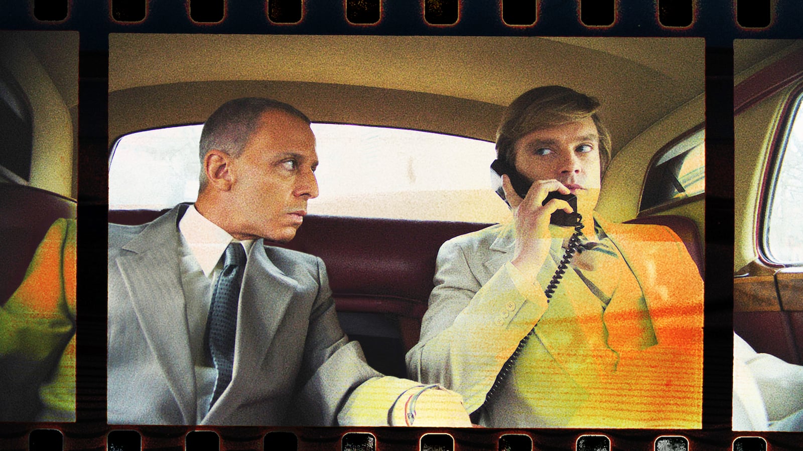 Jeremy Strong as Roy Cohn and Sebastian Stan as Donald Trump in The Apprentice.