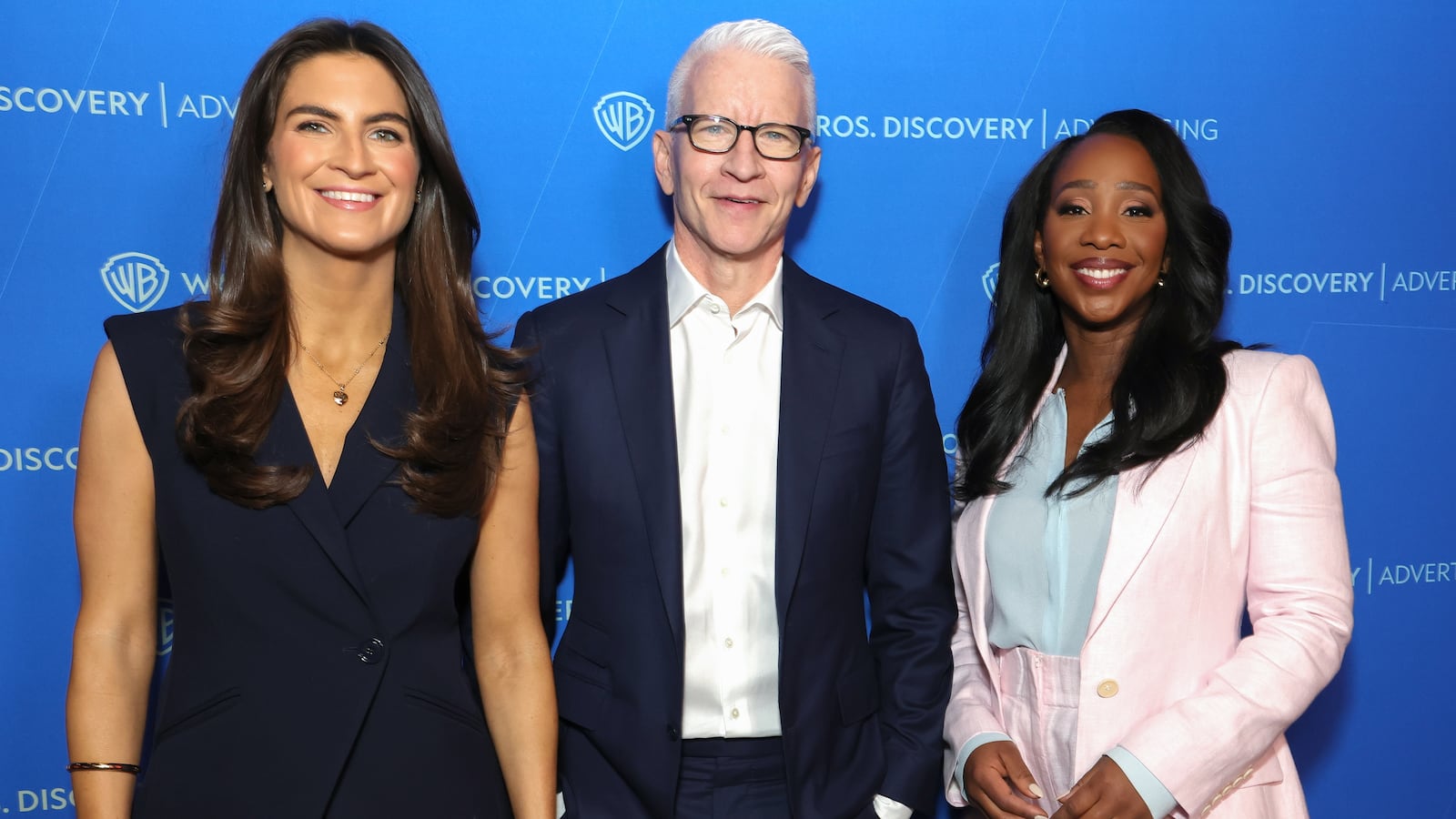 Kaitlan Collins, Anderson Cooper, and Abby Phillip attend the Warner Bros. Discovery Upfront 2026 at The Theater at Madison Square Garden on May 13, 2026 in New York City.