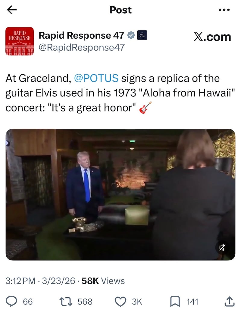 Trump signed Elvis' guitar during his visit.