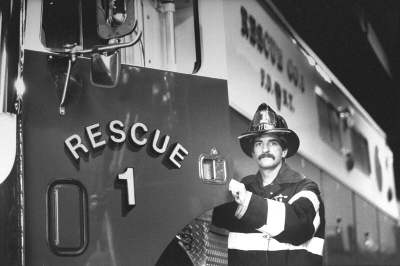 Firefighter Ron Bucca on his first day back at work after falling from a fire escape.
