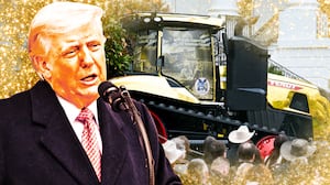 Donald Trump and a golden tractor.