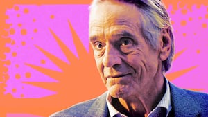 A photo illustration of Jeremy Irons on The Morning Show.