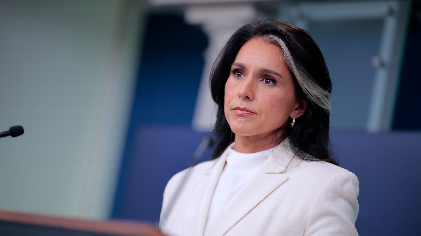 White House Director of National Intelligence Tulsi Gabbard talks to reporters in the Brady Press Briefing Room at the White House on July 23, 2025 in Washington,
