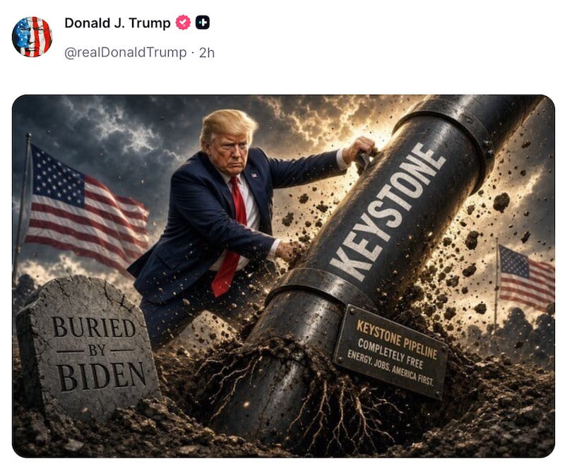 Donald Trump uses AI to keep his Keystone dream alive.