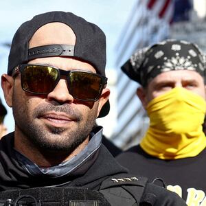 Enrique Tarrio and other members of the Proud Boys rally in support of Donald Trump to protest the results of the 2020 election just weeks before the Capitol riots.