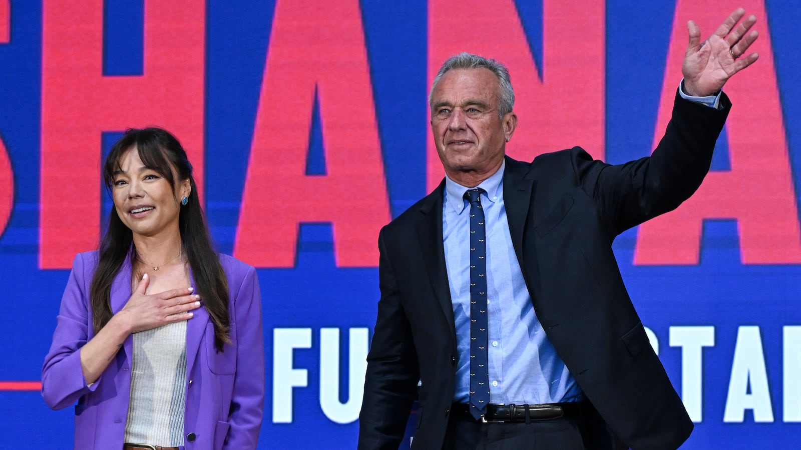 OAKLAND, CA - MARCH 26: Independent Presidential Candidate Robert F. Kennedy Jr. announced attorney, tech entrepreneur, and philanthropist Nicole Shanahan to the Kennedy campaign as his vice presidential running mate during an event in Oakland, California, United States on March 26, 2024. (Photo by Tayfun Coskun/Anadolu via Getty Images)