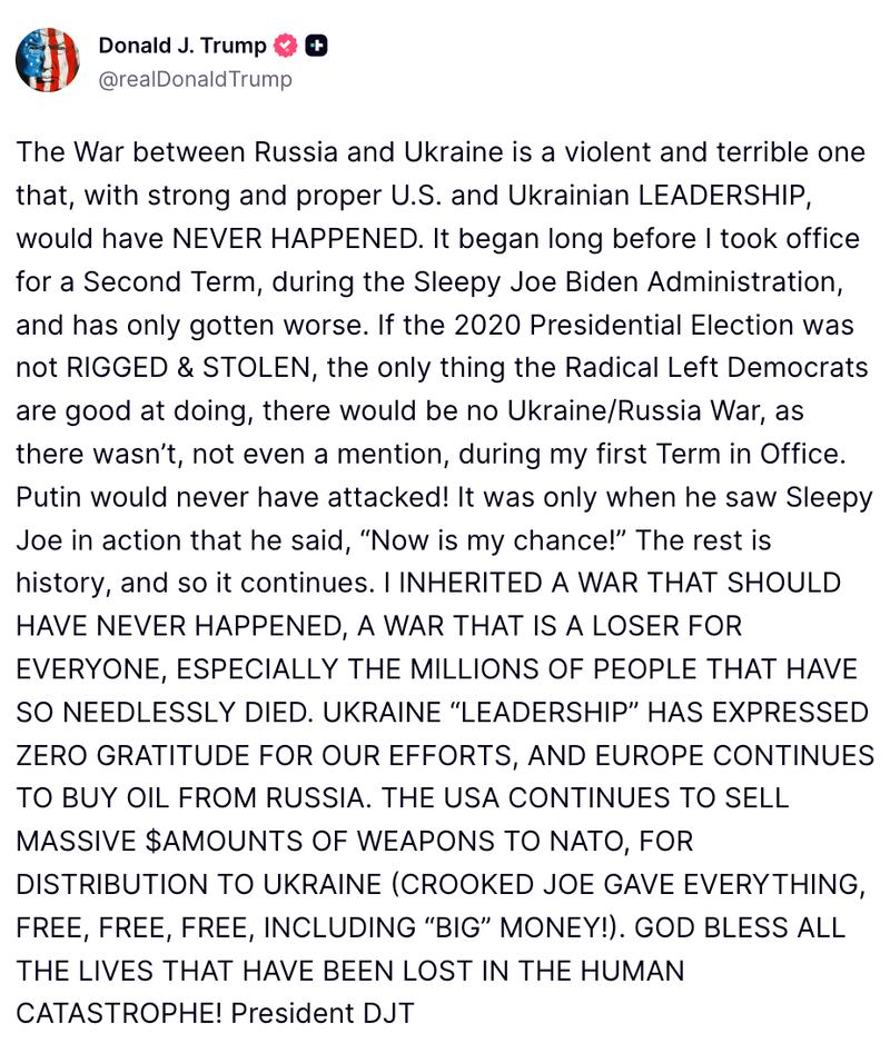 Trump's Truth Social Post