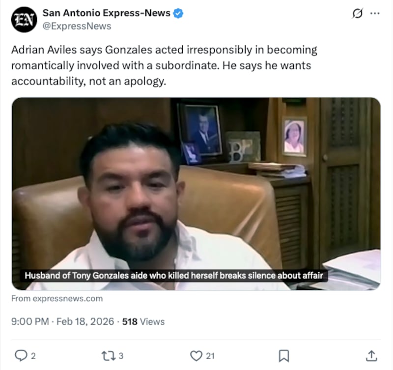 "Tony abused his power," Aviles told the San Antonio Express-News. "He should have held himself to a higher standard as a congressional leader.”