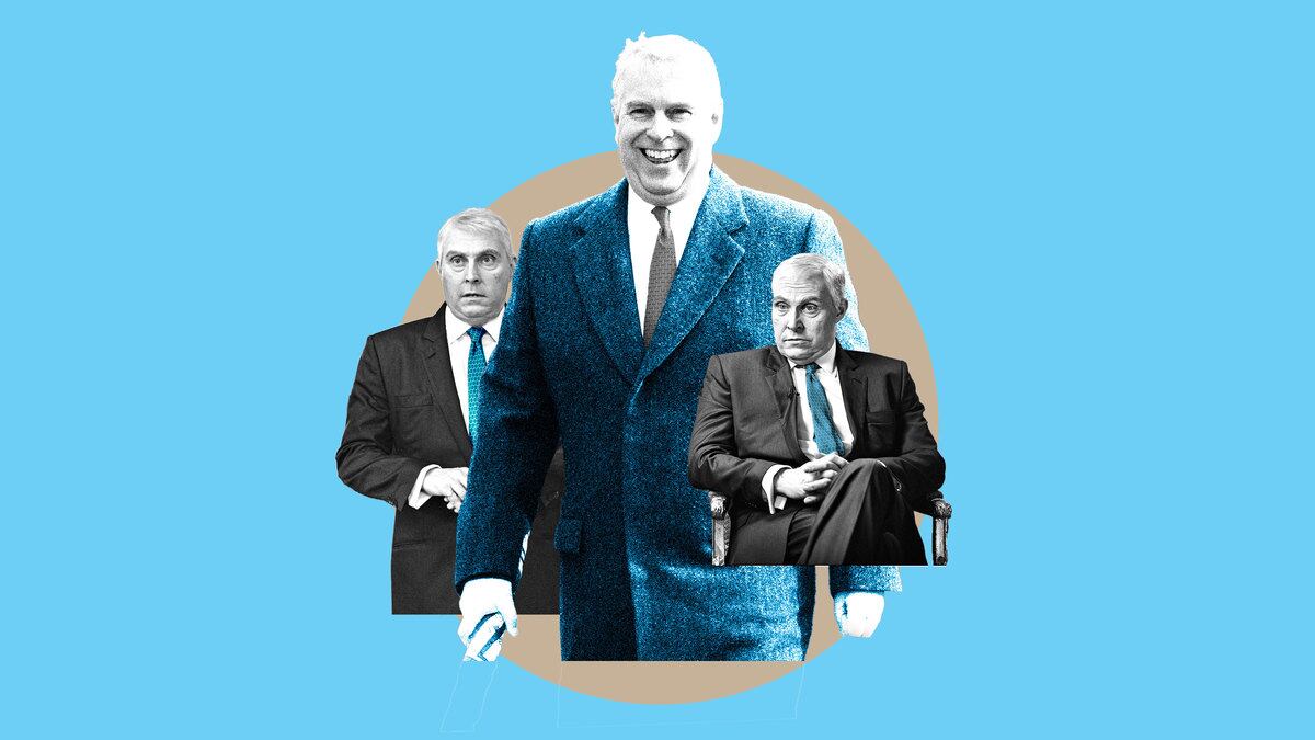 A photo illustration of Prince Andrew and Rufus Sewell as Prince Andrew in 'Scoop.'