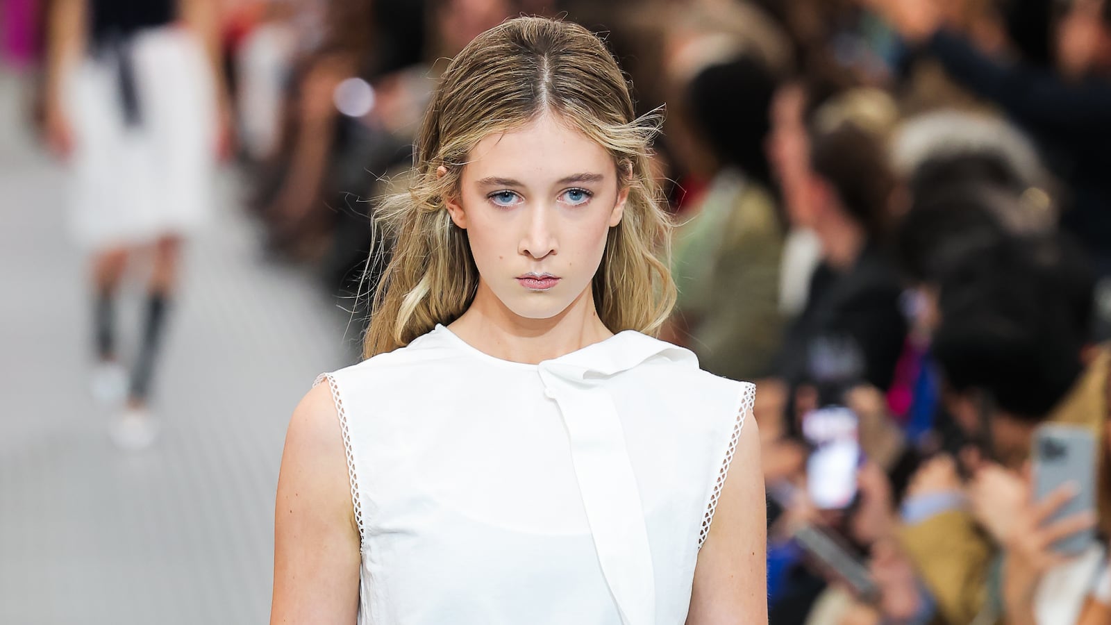 PARIS, FRANCE - OCTOBER 01: (EDITORIAL USE ONLY - For Non-Editorial use please seek approval from Fashion House) Sunday Rose Kidman Urban walks the runway during the Miu Miu Paris Womenswear Spring-Summer 2025 show as part of Paris Fashion Week on October 01, 2024 in Paris, France.
