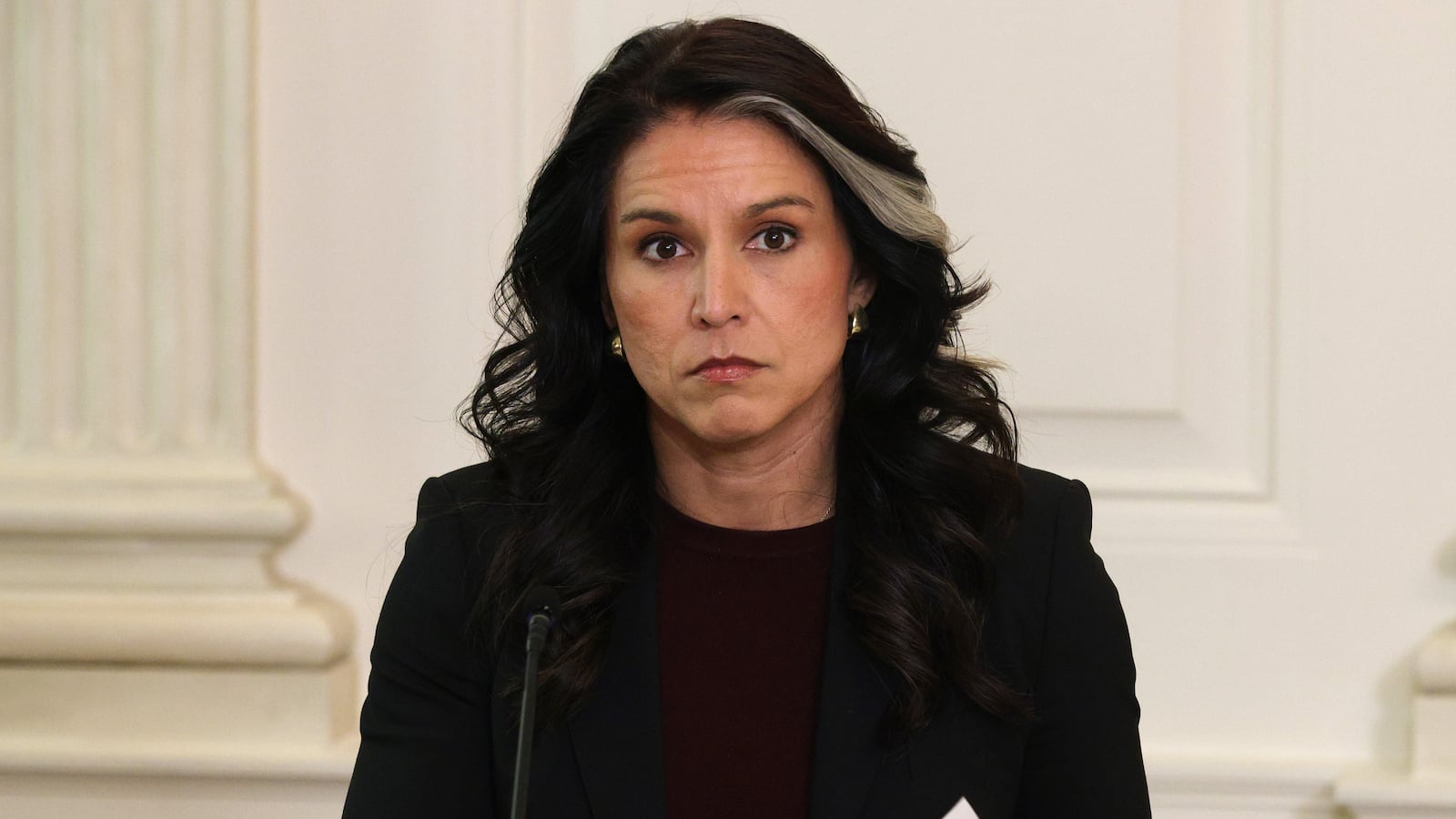 WASHINGTON, DC - OCTOBER 23: U.S. Director of National Intelligence Tulsi Gabbard attends an event where President Donald Trump delivered an announcement on his Homeland Security Task Force in the State Dinning Room of the White House on October 23, 2025 in Washington, DC. Trump declared the task force a success, claiming that more than 3,000 cartel and foreign terrorists have been arrested. (Photo by Alex Wong/Getty Images)