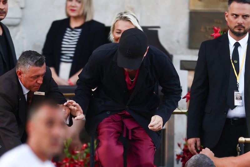 Leonardo DiCaprio leaves Gritti Palace, on the third day of the wedding festivities of Amazon founder Jeff Bezos and journalist Lauren Sanchez Bezos, in Venice, Italy.