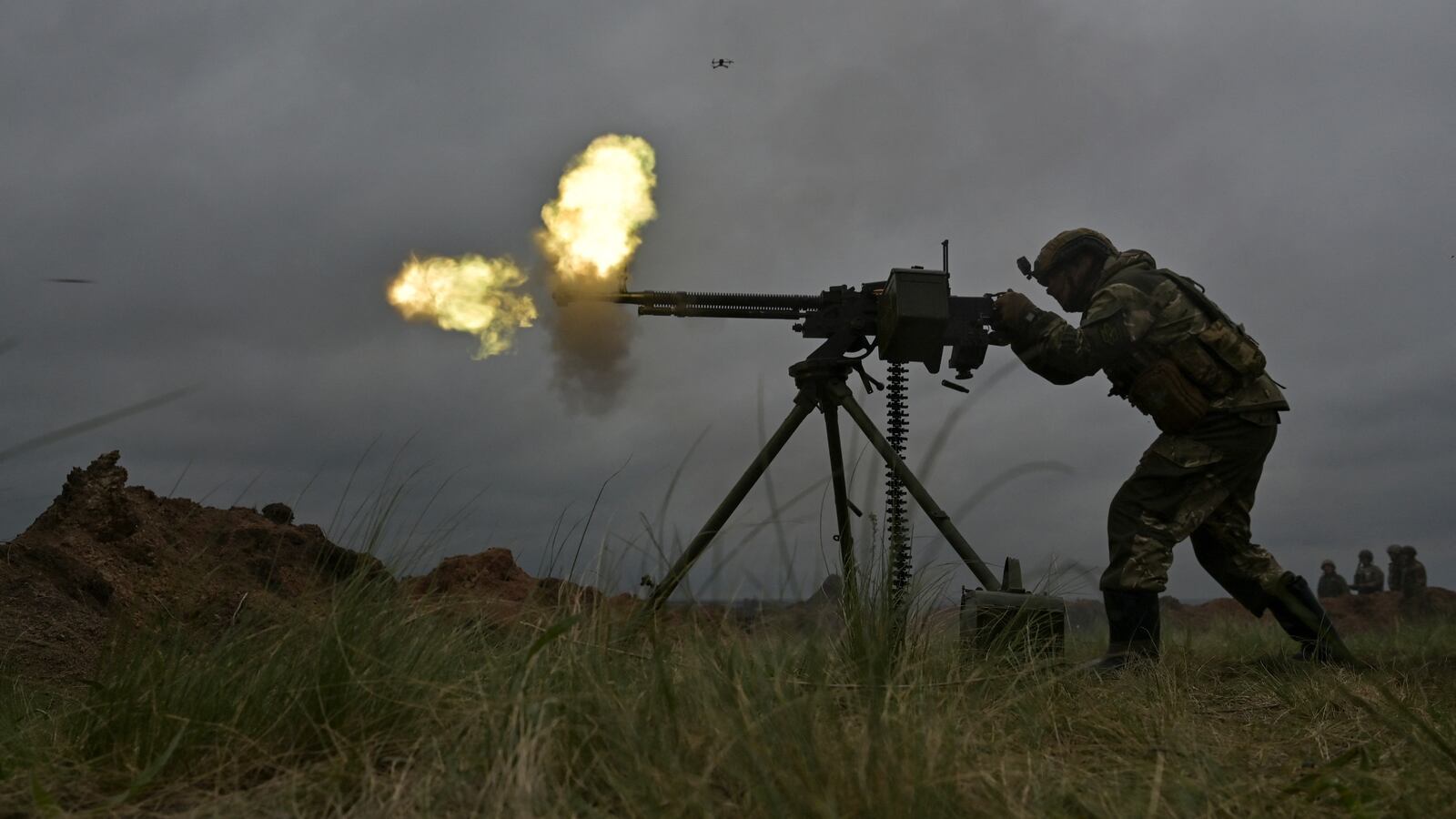 A Ukrainian service member fires a DShK machine gun during military drills at a training ground, amid Russia's attack on Ukraine, in Zaporizhzhia region, Ukraine April 28, 2023.