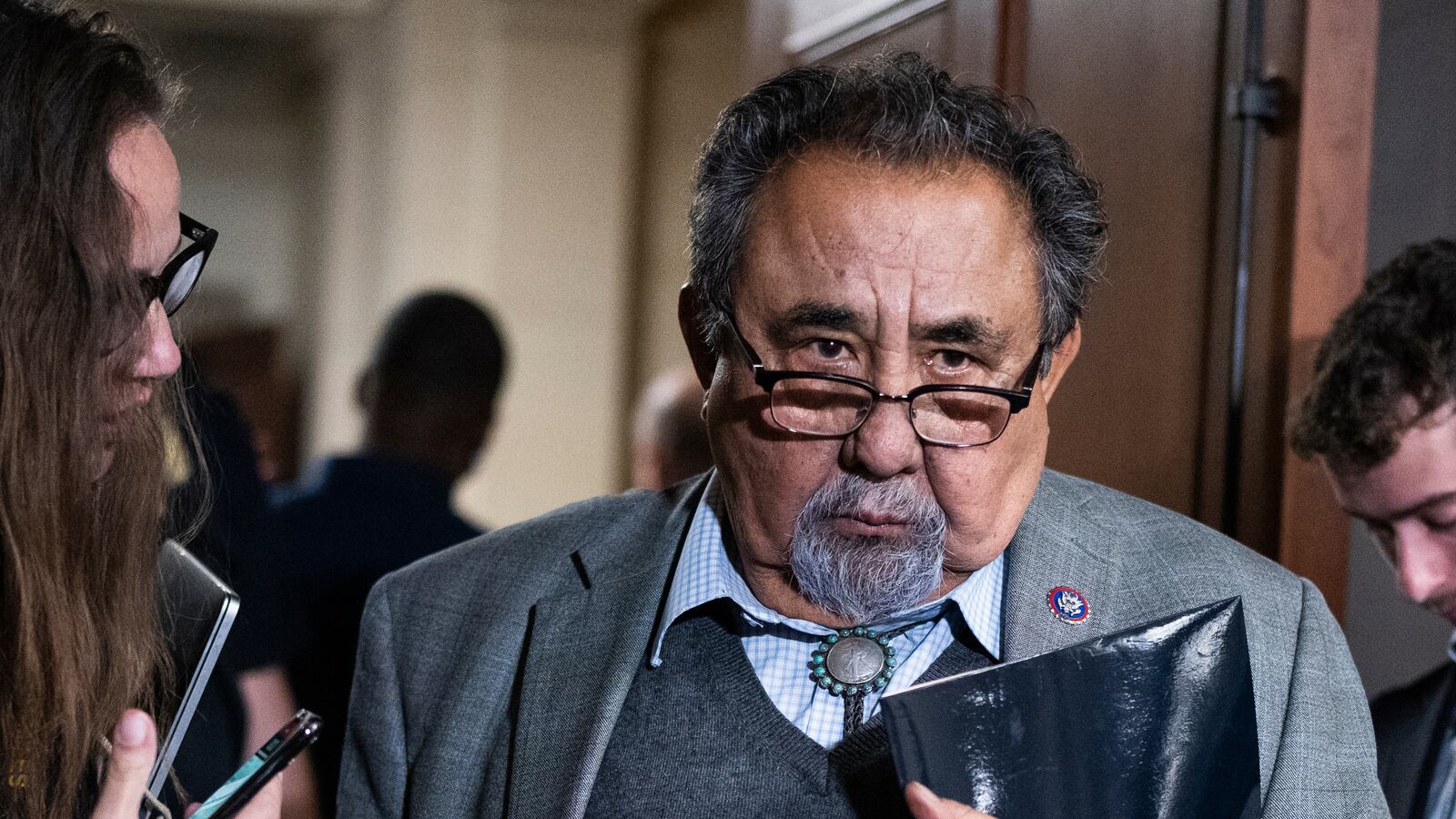 UNITED STATES - NOVEMBER 30: Rep. Raúl Grijalva, D-Ariz., is seen outside the House Democratic Caucus leadership election in Longworth Building on Wednesday, November 30, 2022.
