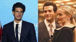 Jack Schlossberg (left), 'Love Story' stars Paul Anthony Kelly and Sarah Pidgeon (right)
