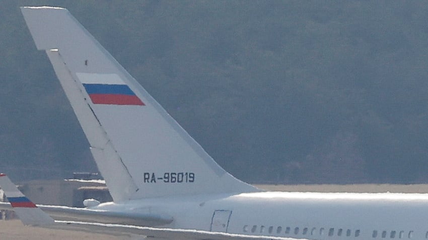 A plane with the flag of Russia shown.