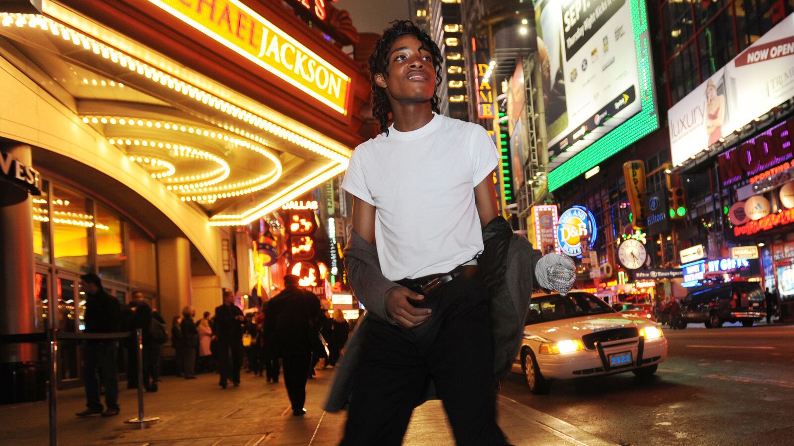 Jordan Neely is pictured before going to see the Michael Jackson movie “This is It” outside the Regal Cinemas in New York’s Times Square in 2009.