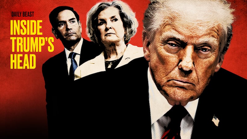 Marco Rubio and Susie Wiles standing behind Donald Trump