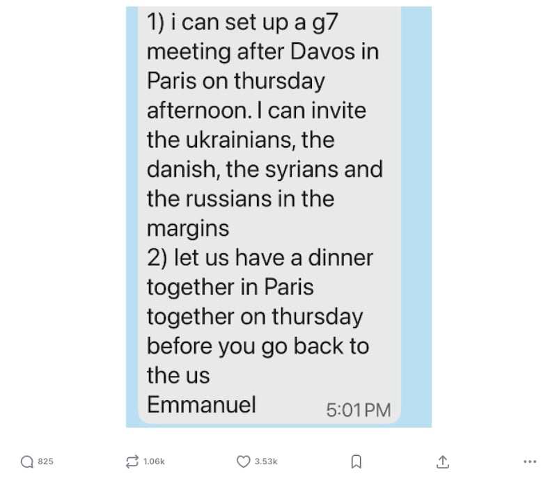 Screenshot of Macron's message to Trump.